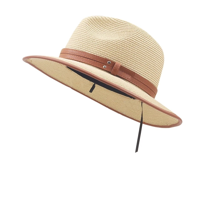 New Summer unisex Belt sun hat casual vacation Panama Topper hat straw hat women Beach jazz men hats Foldable Chapeau