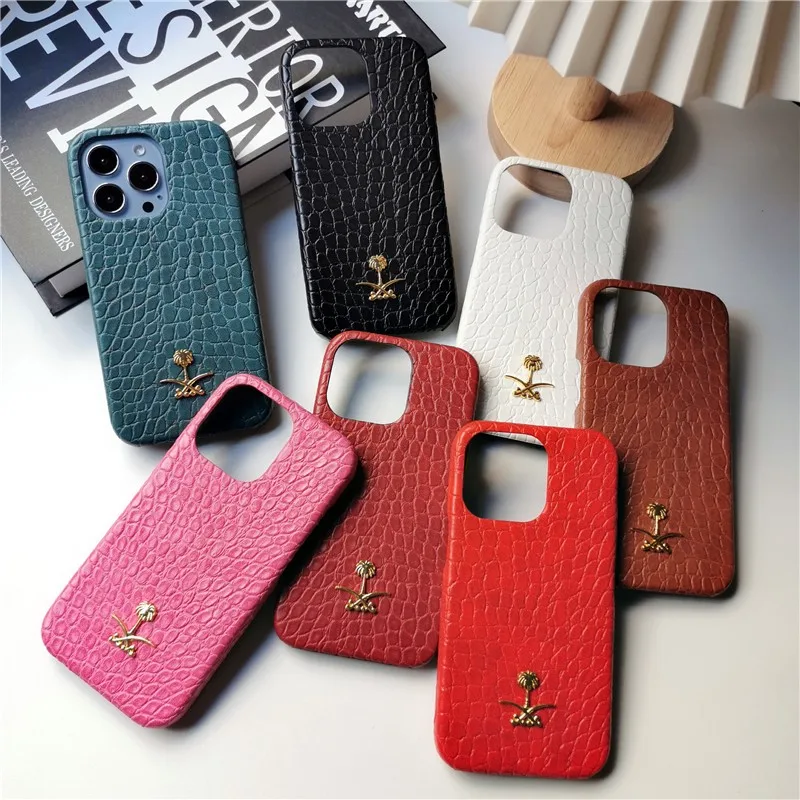 

Animal Leather Metal Coconut Tree Hard Half Pack Case For Iphone 15 14 11 12 13 Pro Max 7 8 Plus Xr X Xs Se Iphone Cover Fundas