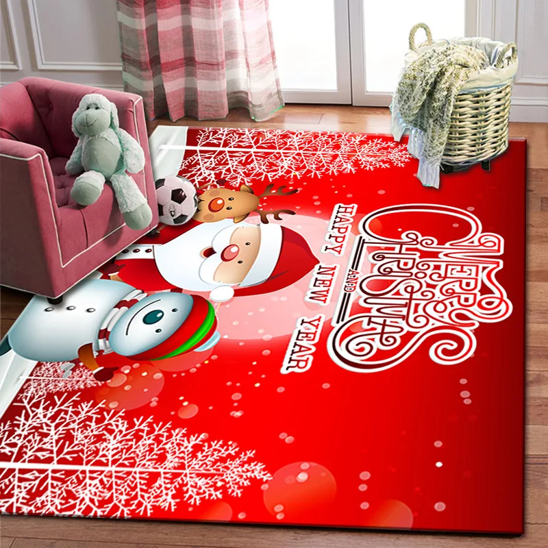 

Merry Christmas Home Decor 3D Carpets For Living Room Bedroom Happy New Year Gift Soft flannel Antiskid Rug Kids Crawl Floor Mat