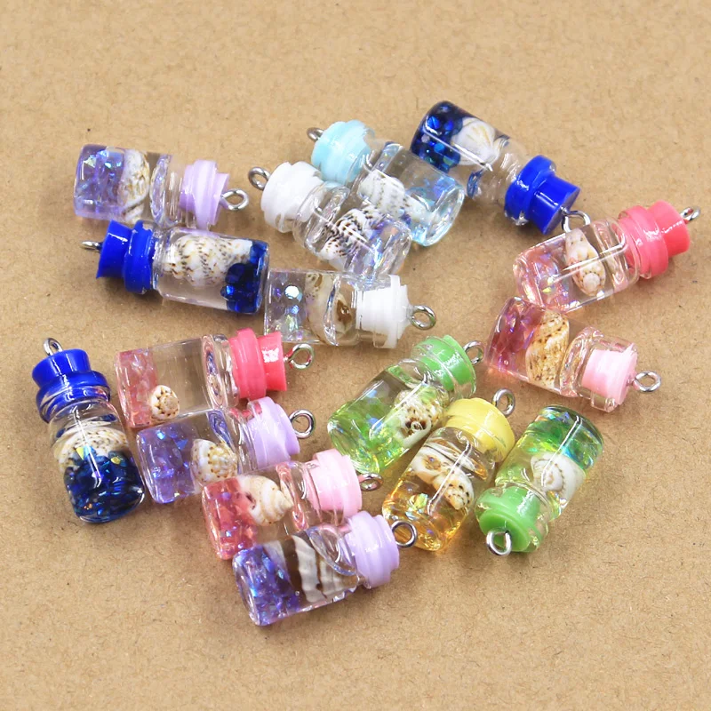 10pcs Charms Ocean Conch Shell Drift Glass Bottle Pendants Crafts Making Findings Handmade Jewelry DIY for Earrings Necklace