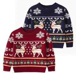 Christmas Boys Sweaters Elk Milu Pattern Xmas Girls Pullover Cotton Blend Autumn Winter Children Ugly Knitted Wear Kids Clothes