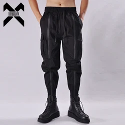 Tactical Functional Cargo Pants Joggers Men Black Elastic Waist Trousers Hip Hop Streetwear Zipper Design Pants Techwear WB376