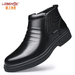 Genuine Leather Ankle Boots cold Winter Men's Boots Fashion work cotton Boots Keep warm Snow Boots Thick Sole Non-slip Men Shoes