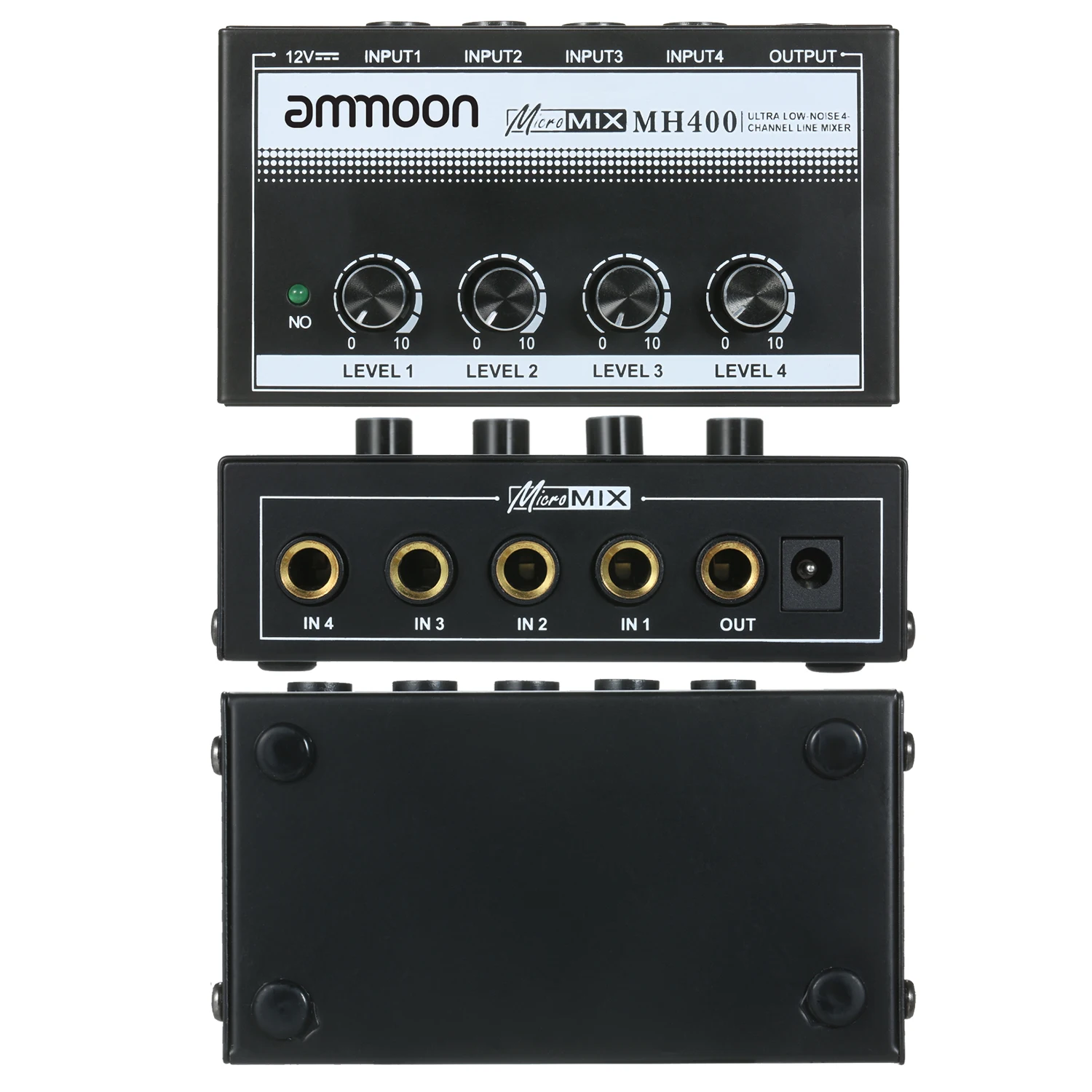 ammoon MH400 Ultra Low-Noise 4-Channel Line Mixer Mini Audio Mixer with 1/4-inch TS Inputs & Output Volume Control for Guitar