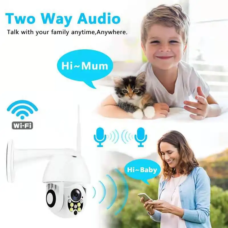 Telecamera IP WiFi PTZ wireless HD da 2MP 1080P Sicurezza esterna Monitoraggio automatico Sorveglianza CCTV domestica Rete H.265 Audio bidirezionale