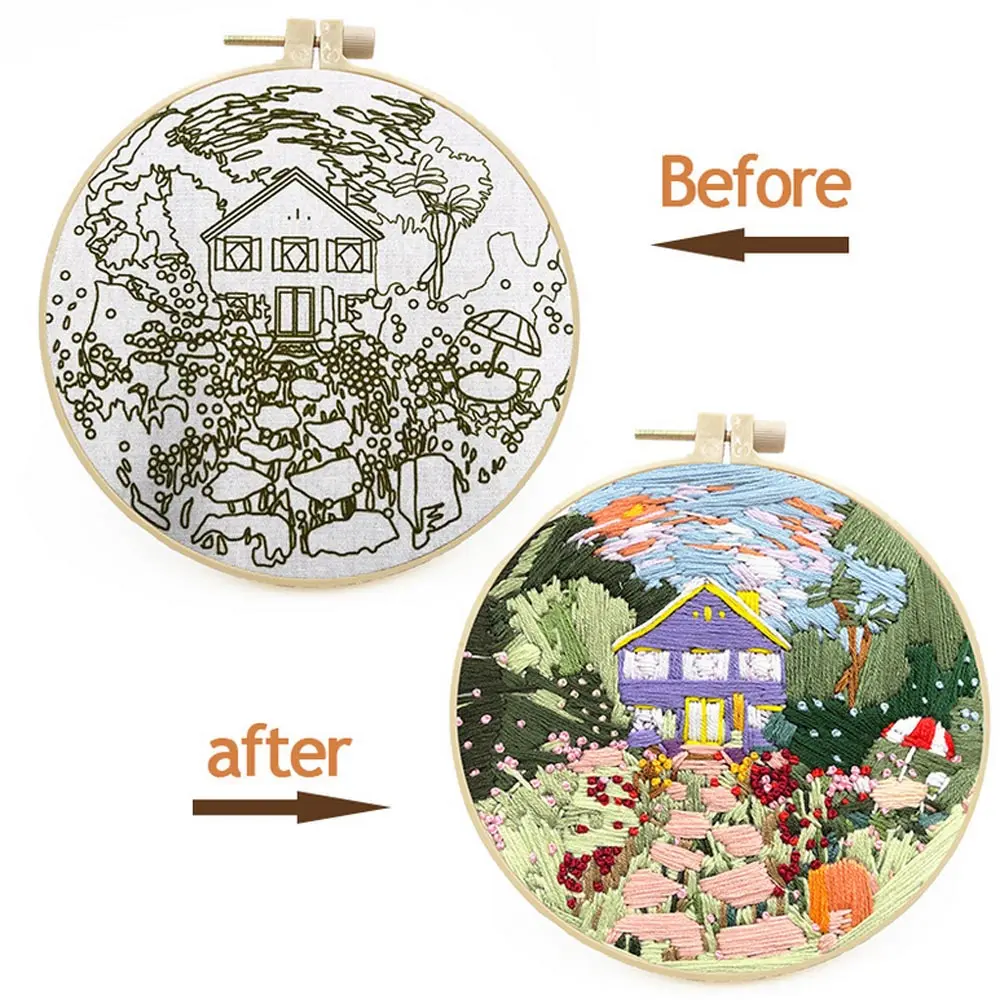 

2Sets Scenery Villa Lodge Pattern 3D Embroidery Knitting Kit DIY Cross Stitch Decor Paintings Needlework Fil Tools Material Pack