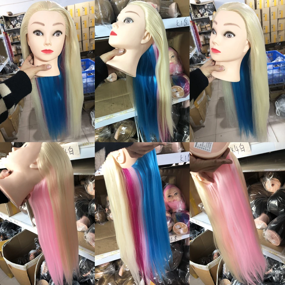 Training head with colorful hair 80cm very long synthetic hair for braiding hairstyle doll Head hairdressing head mannequin