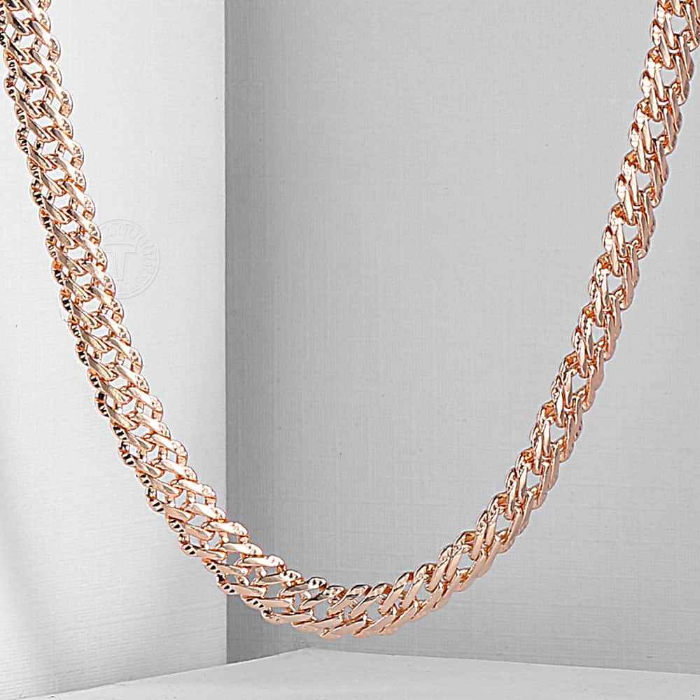 585 Rose Gold Color Necklaces for Women Men Bismark Hammered Link Chain Fashion Jewelry Accessories 5mm GN452A