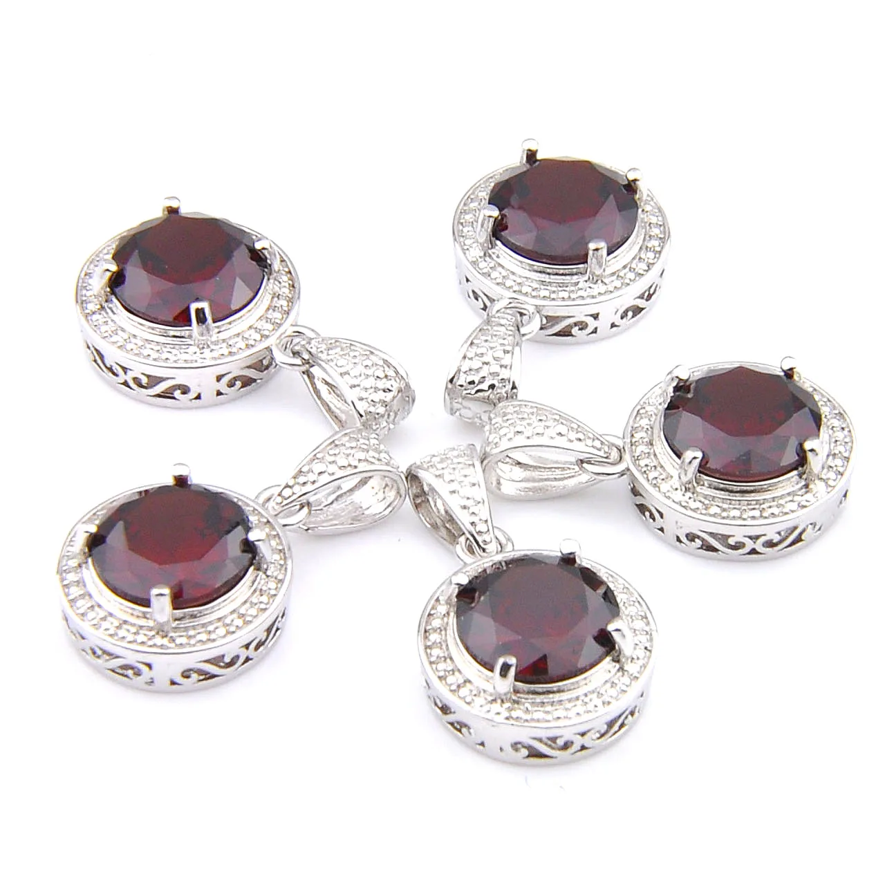 MIX 5 PCS Xmas Gifts Big Offer Antique Shine Round Cut Red Garnet Silver Necklaces Pendants for Holiday Party Gifts