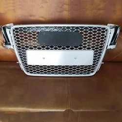 For Audi A5 S5 Sline B8 2008-2011 Front Racing Grill All Silver ABS Bumper Mesh Guard Car Accessories Not Fit Real RS5