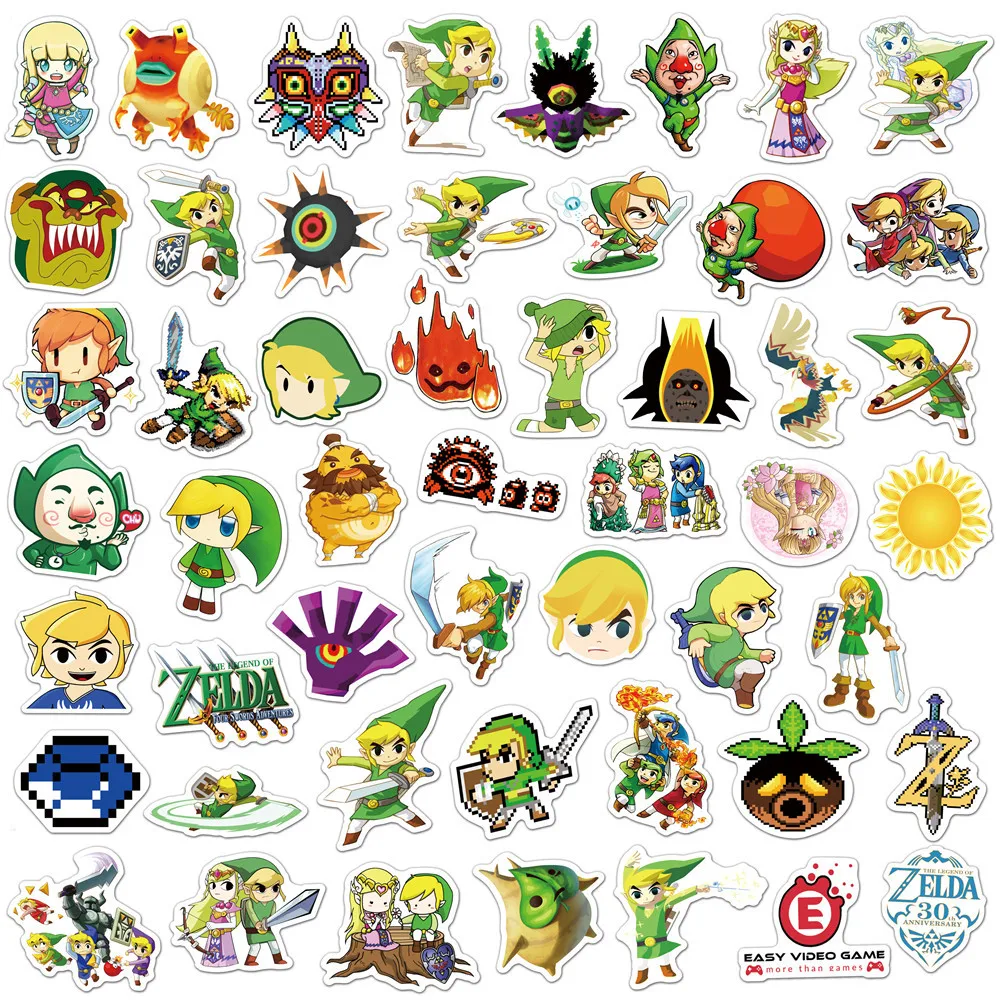 50PCS Anime The Legend of Zelda Stickers DIY Travel Luggage Guitar Fridge Laptop Waterproof Cartoon Sticker Decal