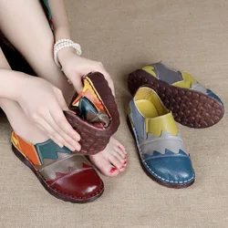 Xiuteng 2024 Flat casual shoes large size leather Women's shoes Retro color matching flats Handmade shoes obuv zapatos mujer