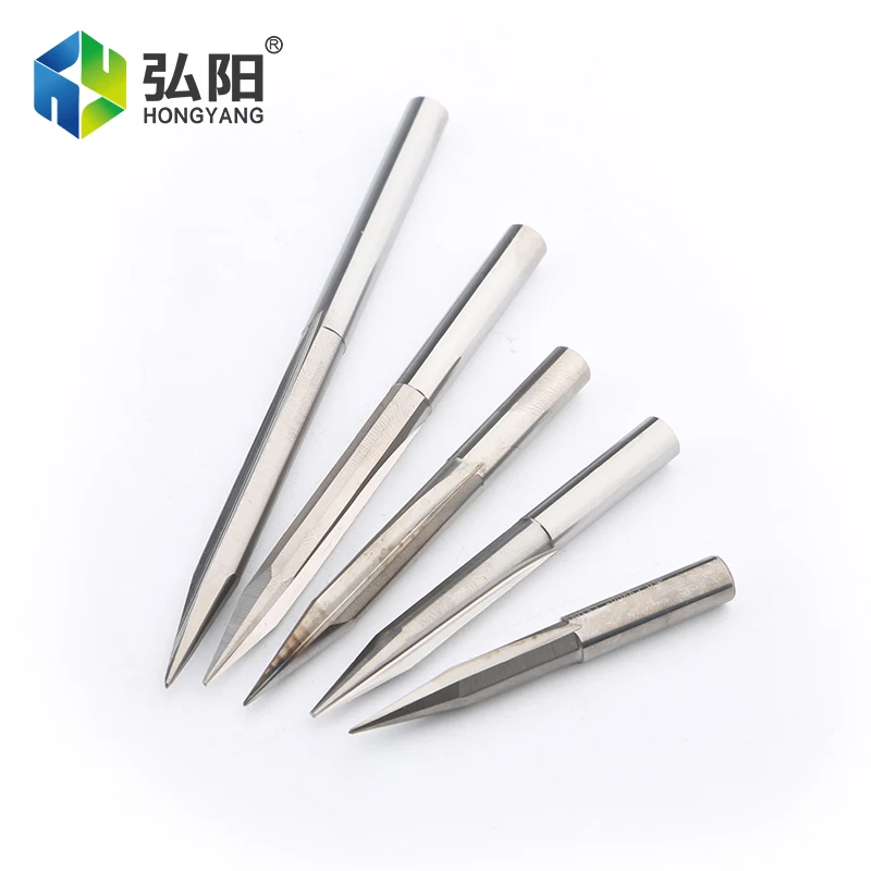 Mata Bor Penggilingan CNC 3.175Mm 4Mm 6Mm Batang V-cut Kepala Pemotong Penggilingan Akhir Penggilingan 2 Alur Kayu PVC Pisau Ukir Akrilik
