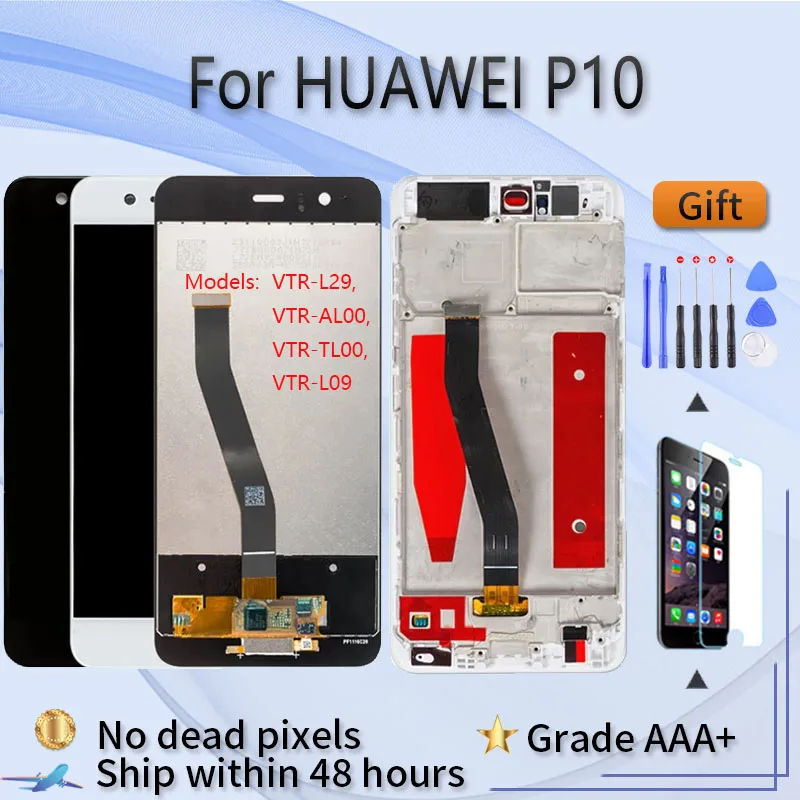 For HUAWEI P10 VTR L29 AL00 TL00 L09 LCD screen assembly with front case touch glass, Black white