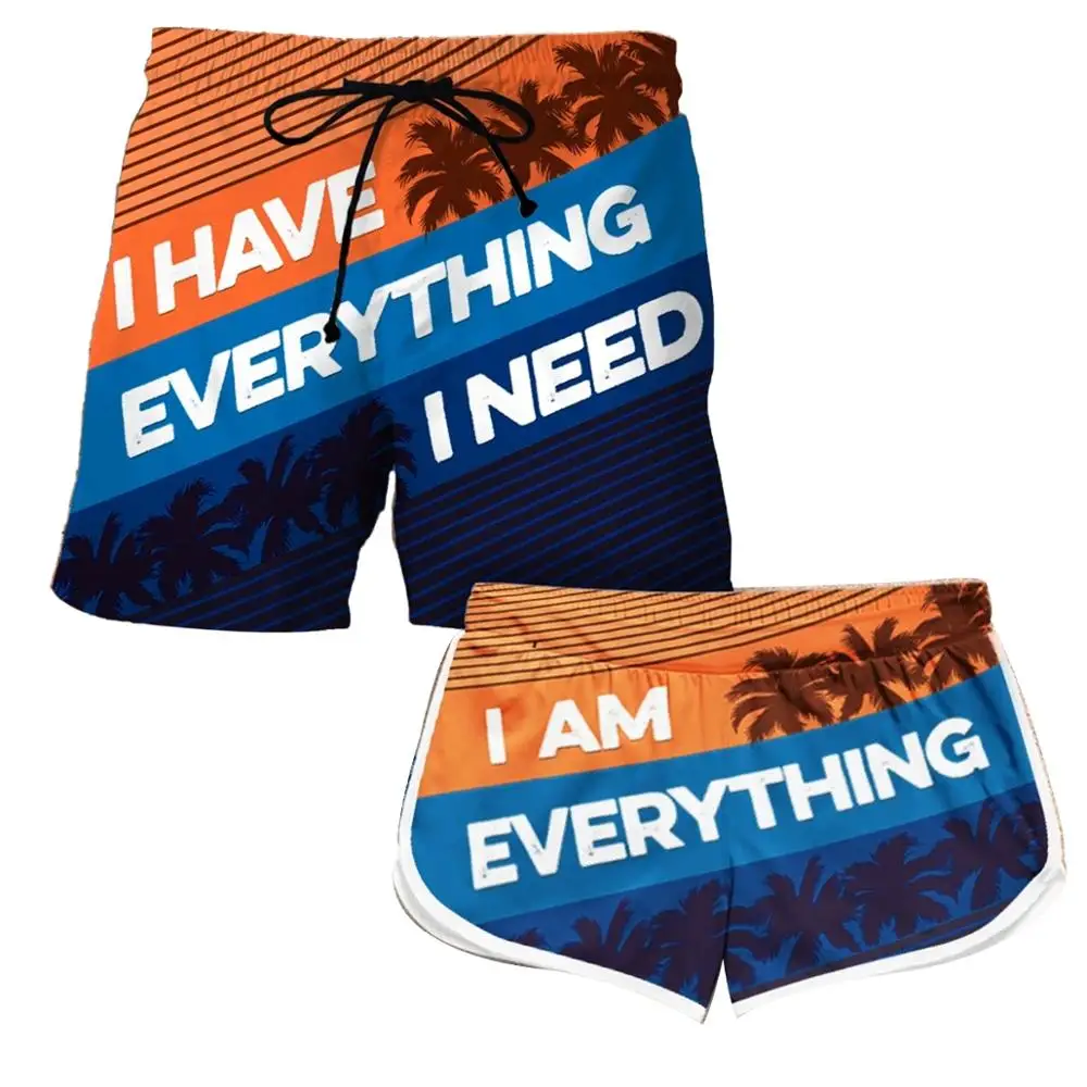 Couple Matching - Hawaii style Printed Shorts Unisex Elastic Waist Shorts Summer Quick Dry Beach Harajuku Casual Cool Shorts UU1