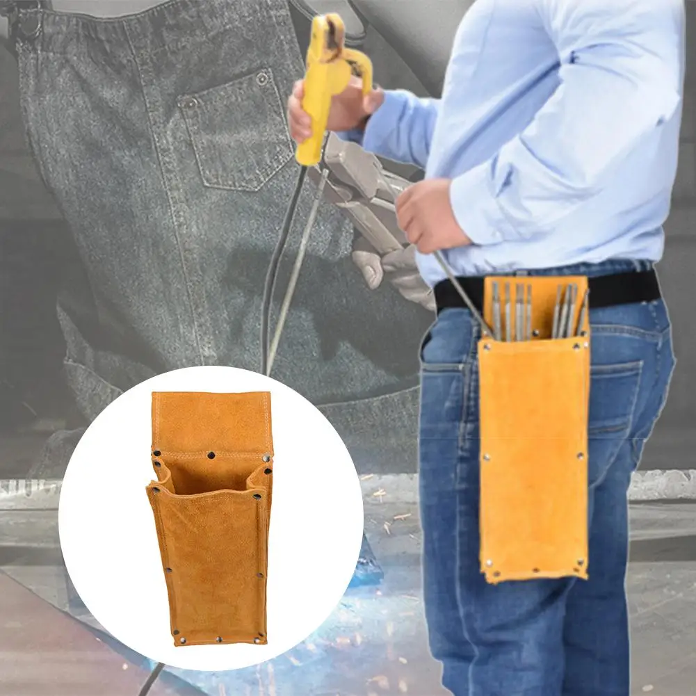 Welding Rod Storage Bag Tool Bag Electrode Holder Flame Retardant Cowhide Leather Hardware Waist Bag Buckle Storage Hiking