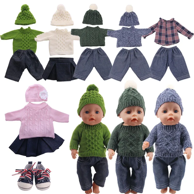 Doll Winter Long Warm Sweater Jeans Fit 18 Inch American Doll And 43cm Baby New Born Doll Our Generation , Gift For Children's