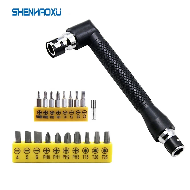 

19Pcs Mini Socket Wrench 1/4 inch 6.35mm Screwdriver Bits Dual Head L-shaped Connecting Rod Hand Repair Tools Set