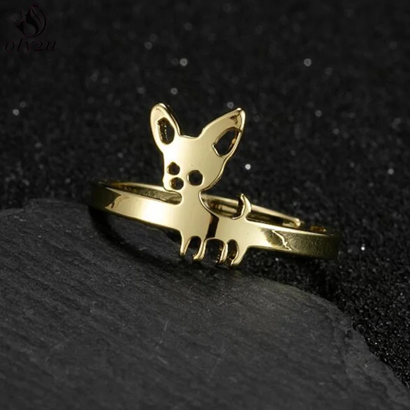 Lovely Chihuahua Dog Adjustable Rings for Women Stainless Steel Animal Dog Paw Finger Ring Trend Jewelry 2024 bague homme