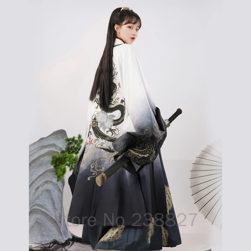 Hanfu Dresses Women Original Traditional Chines Party Prom Wei Jin Dynasty Cross Neck Wide Sleeve Waist Skirts Han Suit 6m Hem