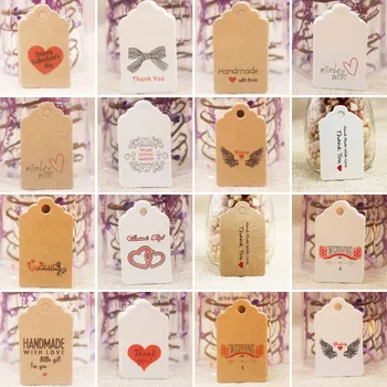 100 ชิ้น 5*3 เซนติเมตร Handmade With Love งานแต่งงานกระดาษการ์ด DIY ป้ายของขวัญ Hang Tags สําหรับวันวาเลนไทน์วันเกิดห่อตกแต่ง