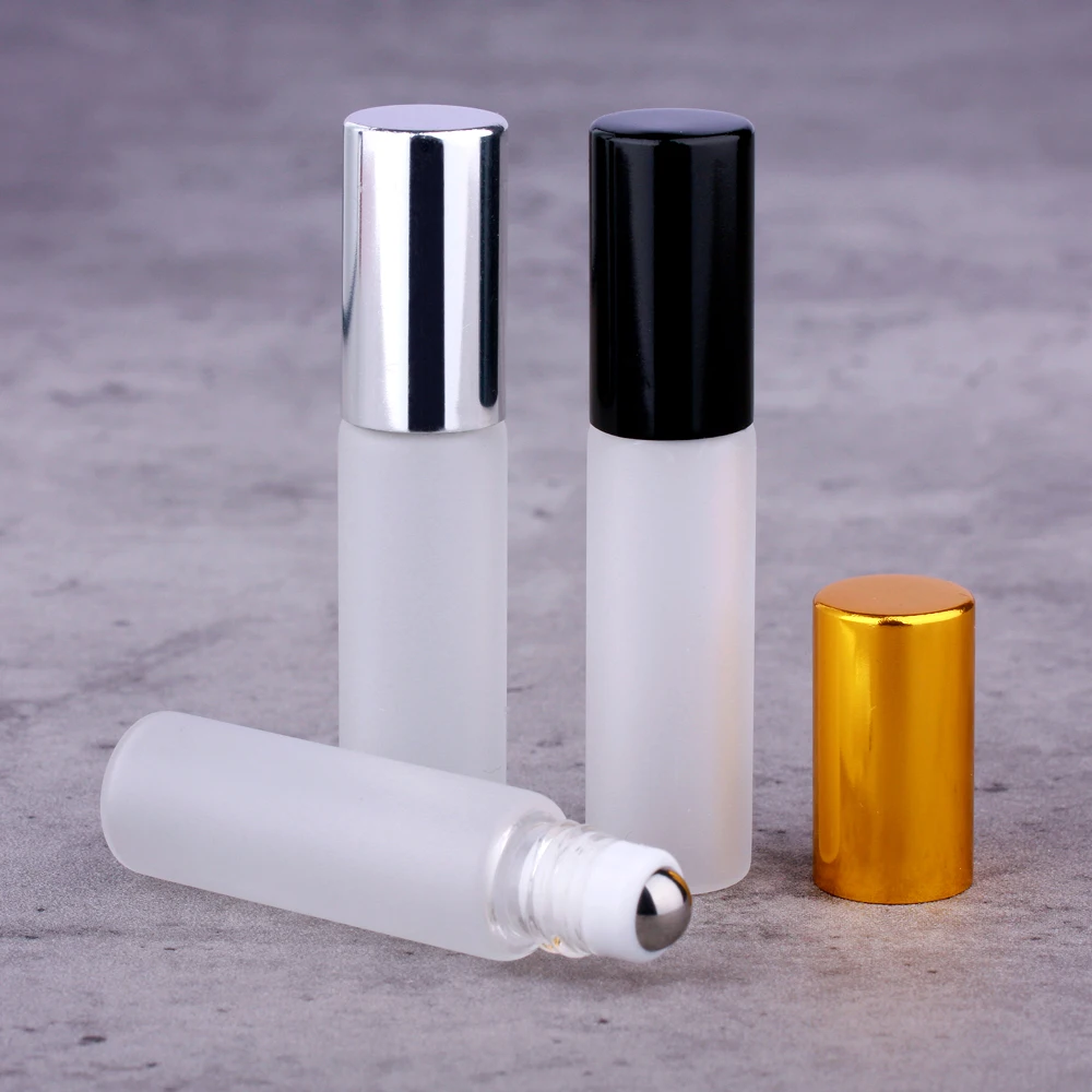 

100Pcs/Lot 5ml Sample Frosted Glass Bottle Essential oil Bottle Roll-on Bottles Long Lid mini Refillable Perfume Vials