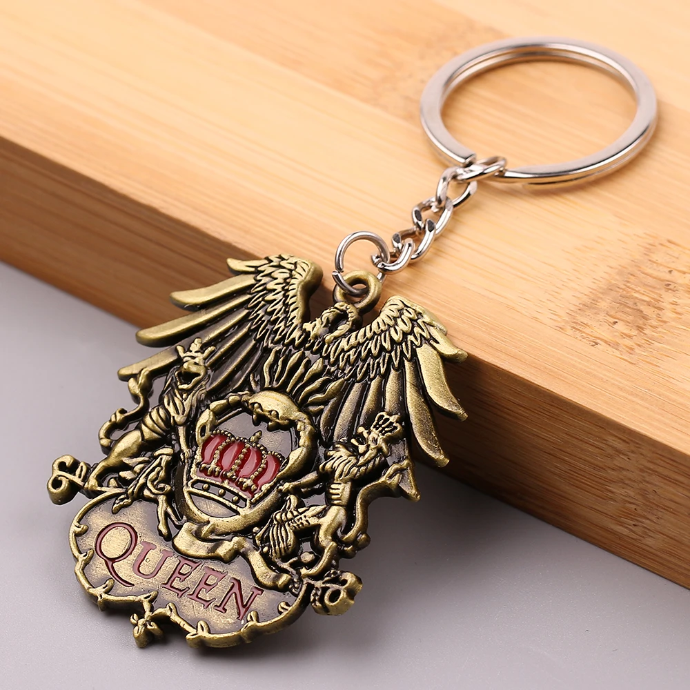 Queen Rock Band Keychain Antique Bronze&silver Color Musician Queen Band Logo Pendant Keyrings Women Men Key Chains Holder Gifts