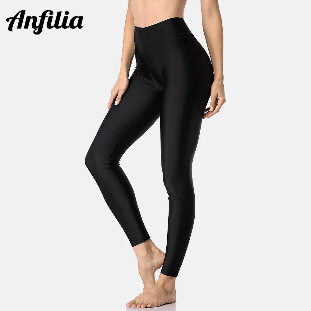 Anfilia Pantaloni da nuoto da donna Pantaloni da bagno a vita alta Leggings da bagno Collant da bagno