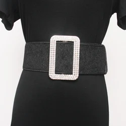 Design Corset Big Buckle Wide Belts Female Decorate Waistband Fashion Black Flannel Velvet Rhinestones Waist Belt For Dress