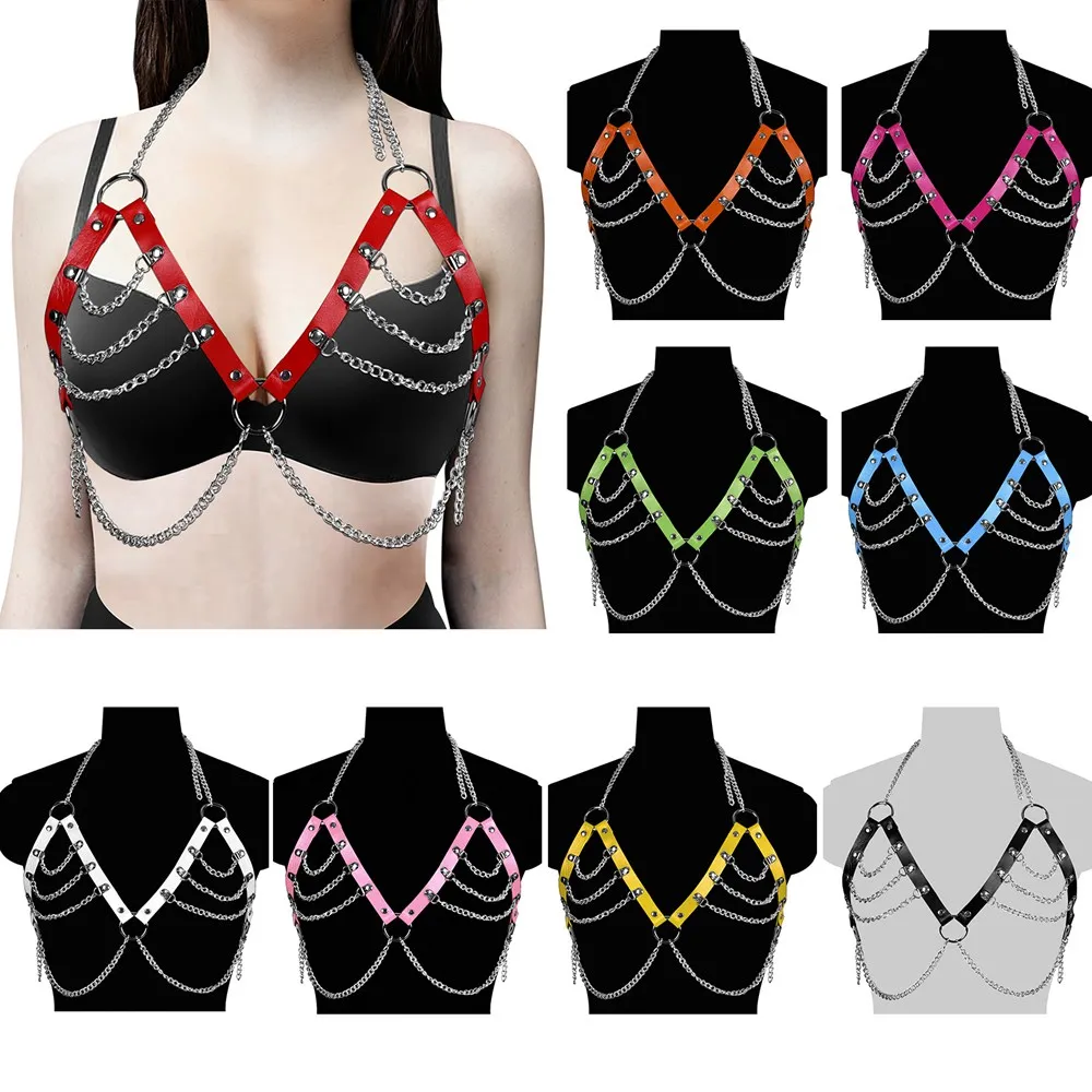 

Metal Chain Accessories Harness For Women Sword Belt Pu Leather Fetish Lingerie Top Dress Dance Rave Costume Goth Punk Suspender