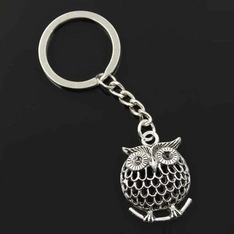 New Fashion Men 30mm Keychain DIY Metal Holder Chain Vintage Owl Standing Branch 33x25mm Silver Color Pendant Gift