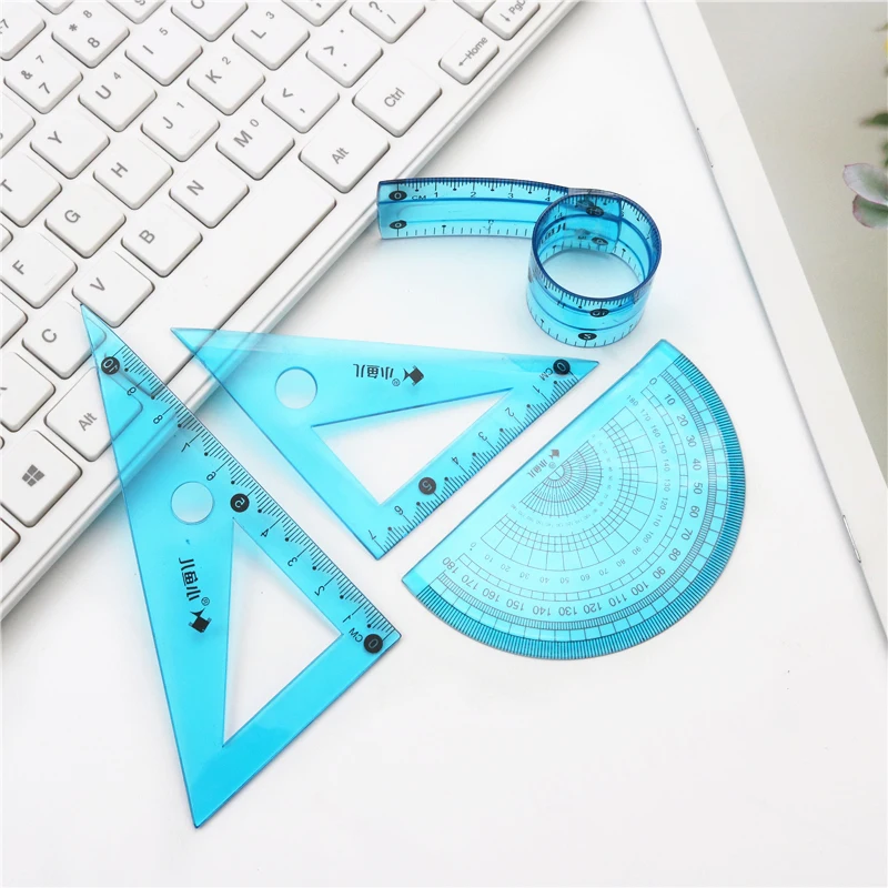 Student children soft ruler Geometric triangle ruler 15cm ruler protractor drawing line set Safe and durable