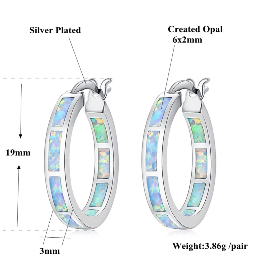 CiNily White Fire Opal Hoop Earrings With Stone Silver Plated Small Round Circle Chic Summer Punk Jewelry Best Gifts for Woman