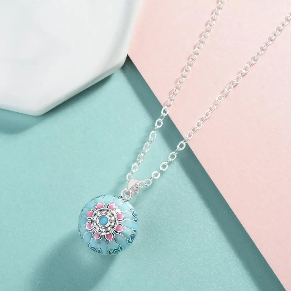 Eudora Blue Pink Lotus Harmony Ball Necklace Music Mexican Ball for Baby Mom Maternity Jewelry Spiritual Yoga Elegant Pendant