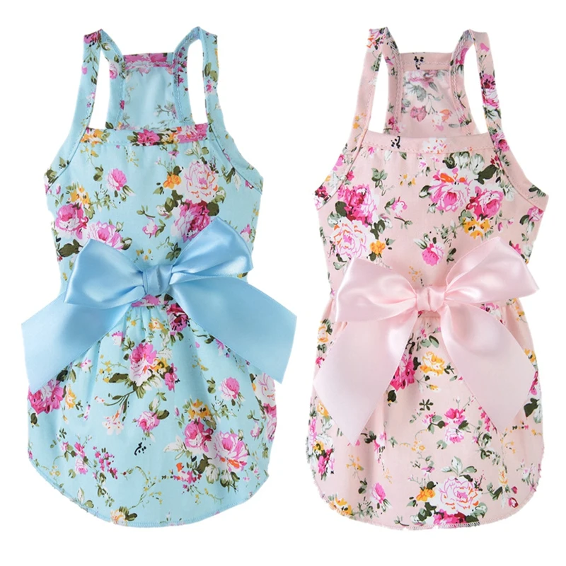 Dog Floral Big Bow Sleeveless Dresses Pet Dog Wedding Dress For  Chihuahua Pug Yorkie Clothing Puppy Cats Supplies Home Pet Dogs