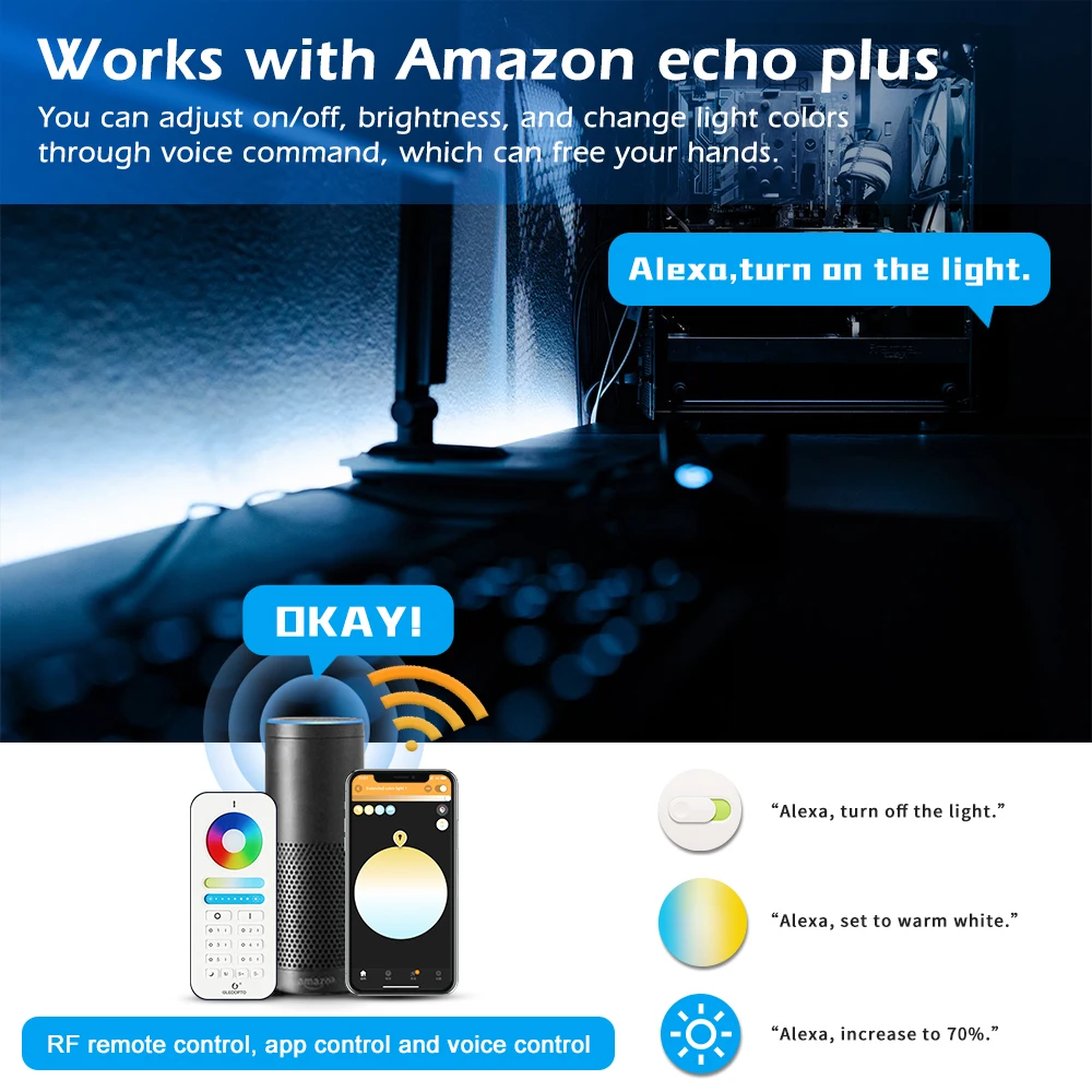 GLEDOPTO Zigbee 3.0 Smart Pro WW/CW Controller Warm Cold White Light Work with SmartThings APP Alexa Echo Plus 2.4G RF Remote