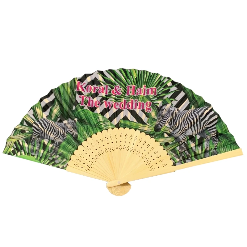 250PCS Customized Silk Fabric Folding Fan With Personalized Design Printed Hand Held Wedding Gift Favor