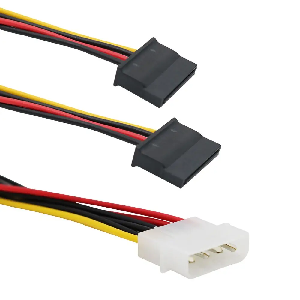 5pcs 4 Pin Molex To 2×15 Pin SATA Power Y-Cable Adapter For IDE 8 Inches