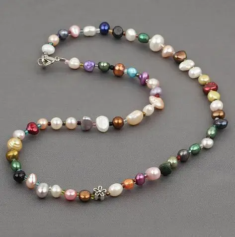 

New Style Favorite Pearl Fine Jewelry Multicolor AA 6-9MM Baroque Genuine Freshwater Pearl Necklace Handmade Charming Women Gift