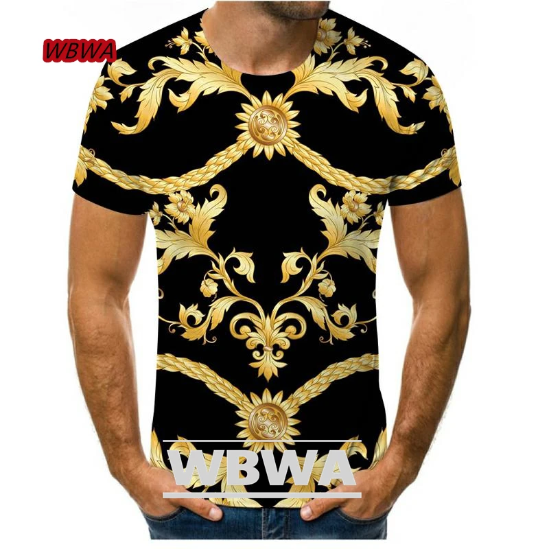 2021 latest Baroque summer men\'s oversized T-shirt 3d fashion printed round neck short sleeve casual jacket