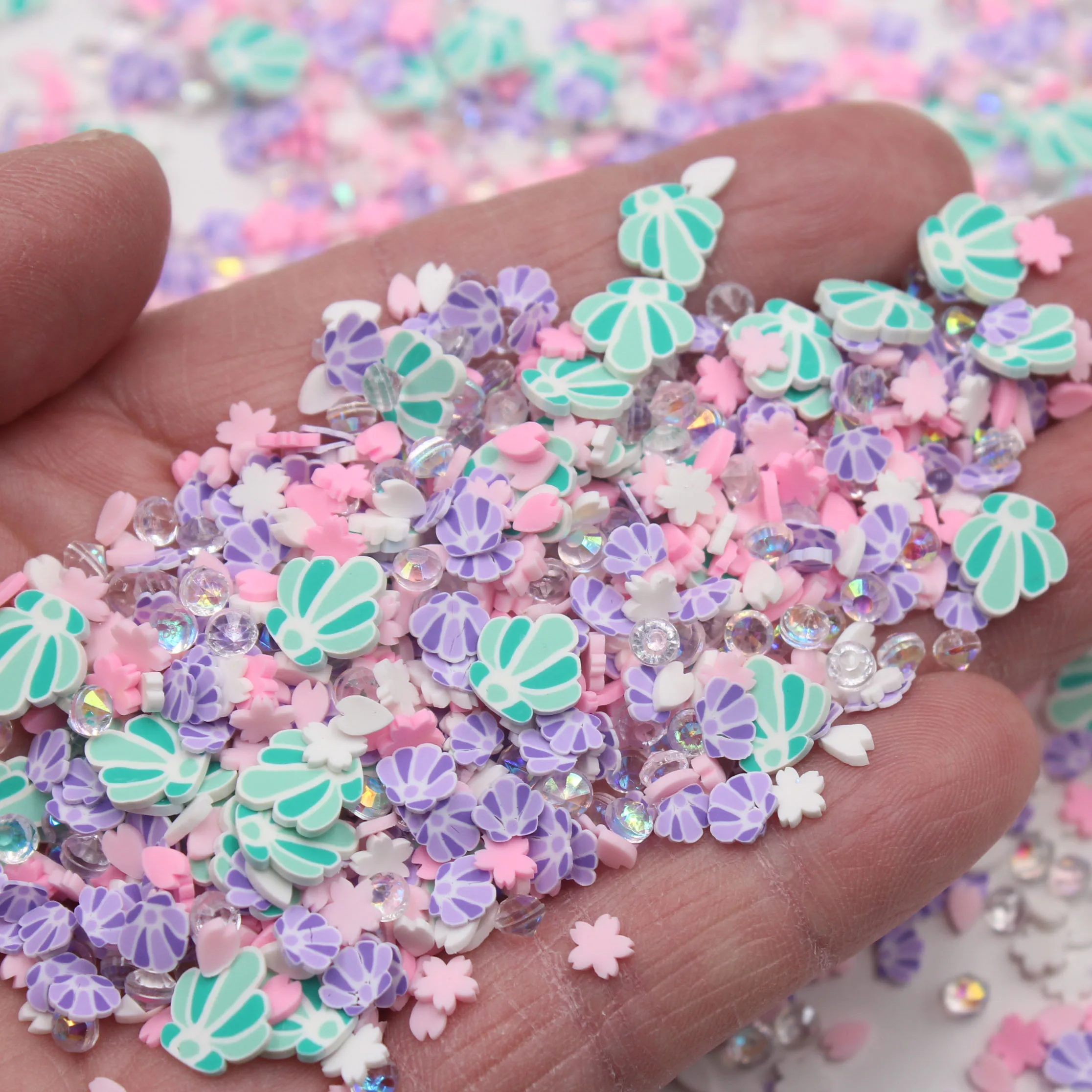 100g/Lot Romantic Themed Fake Shell Clay Slices Sakura Diamond Mixed Sprinkles Supplies Slime Crafts Filling