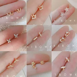 Simple Fashion Cz Ear Studs Women Imitation Pearls Zircon Geometry Small Stud Earring Piercing Cartilage Earring Jewelry Gifts