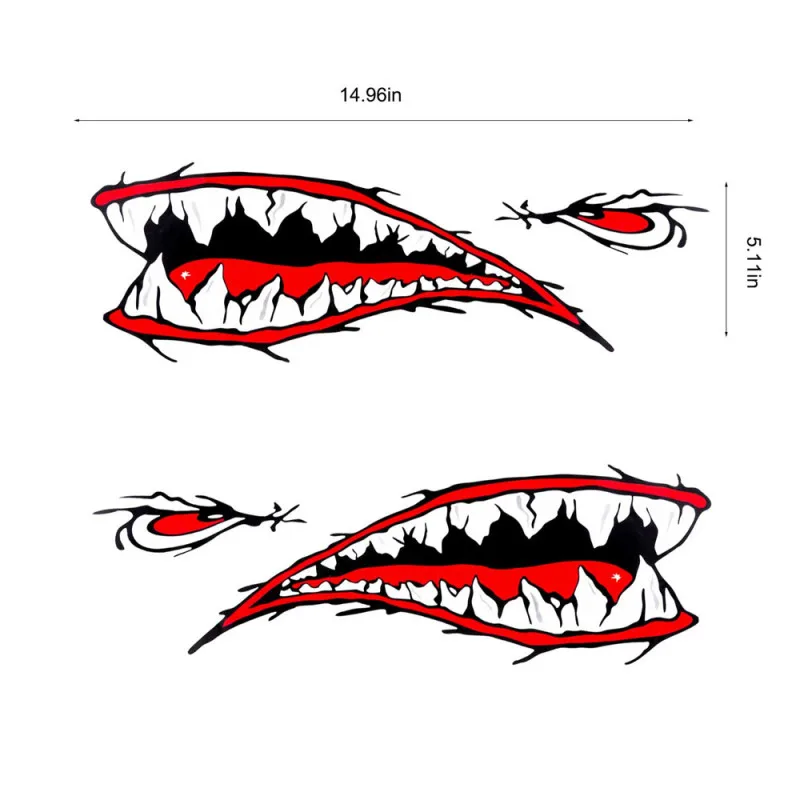 

1Pair Car DIY Stickers Car Skeleton Fish Bones Vinyl Decal Shark Mouth Tooth Teeth Sticker Kayak Fishing Boat JDM Deco Meterial