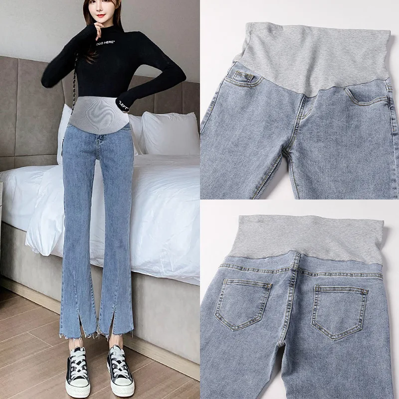 Korea Style Maternity Jeans Maternity Pants maternity stretch wide leg pants maternity Straight Jeans Maternity Pants