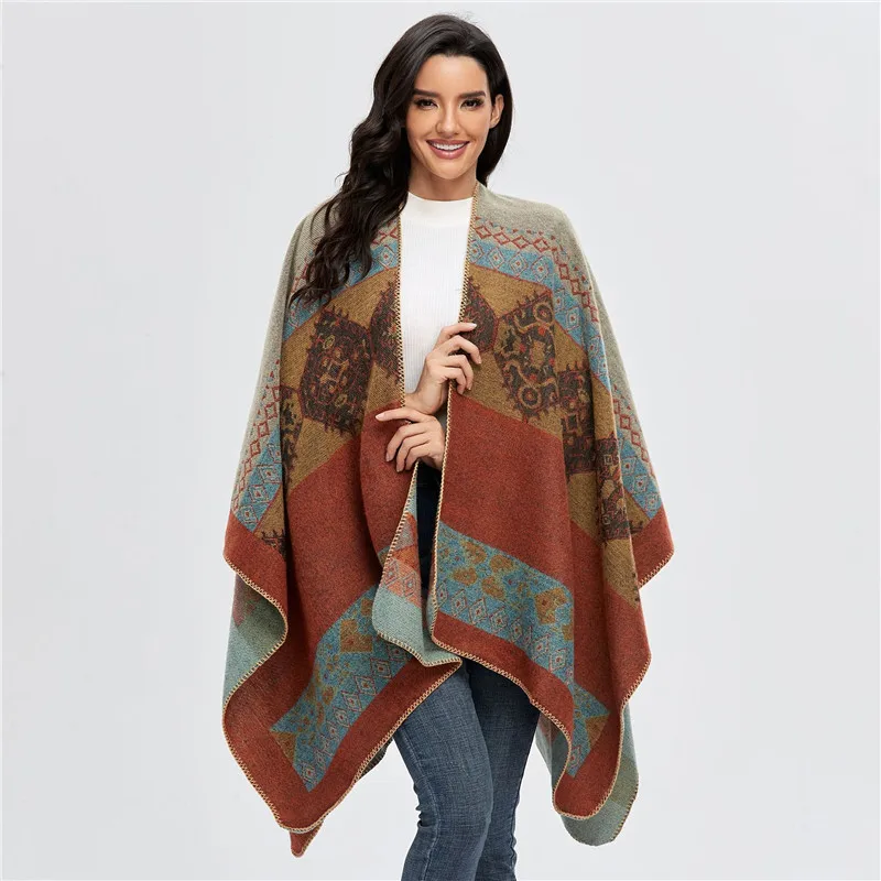 2021 Luxury Brand Winter Warm Plaid Ponchos And Capes For Women Oversized Shawls Wraps Ladies Pashmina Female Bufanda Mujer