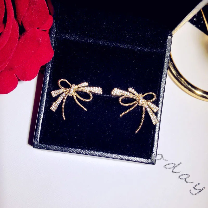 

Серьги-гвоздики для женщин, серебро 925 пробы, с бантом и кубическим цирконием, гипоаллергенные, изысканные ювелирные украшения, аксессуары Brincos