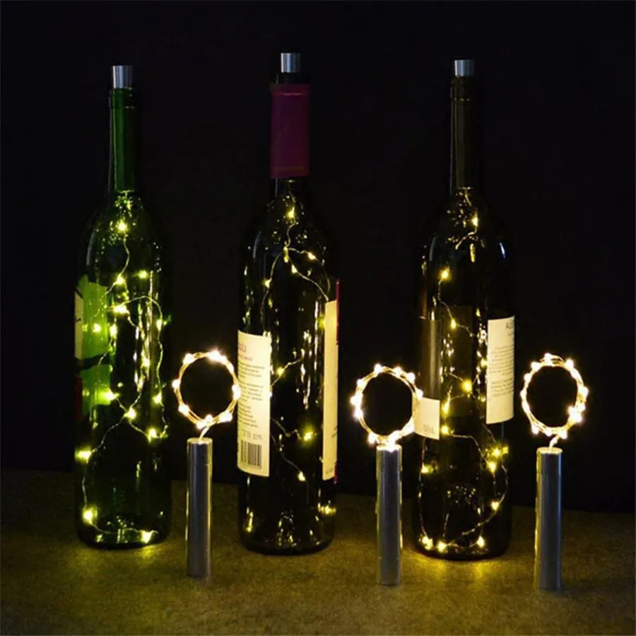 2M 20LED Wine Bottle Cork Stopper String Light Copper Wire Star Fairy Garland Light Silver Wire Colorful Fairy Mini String Light