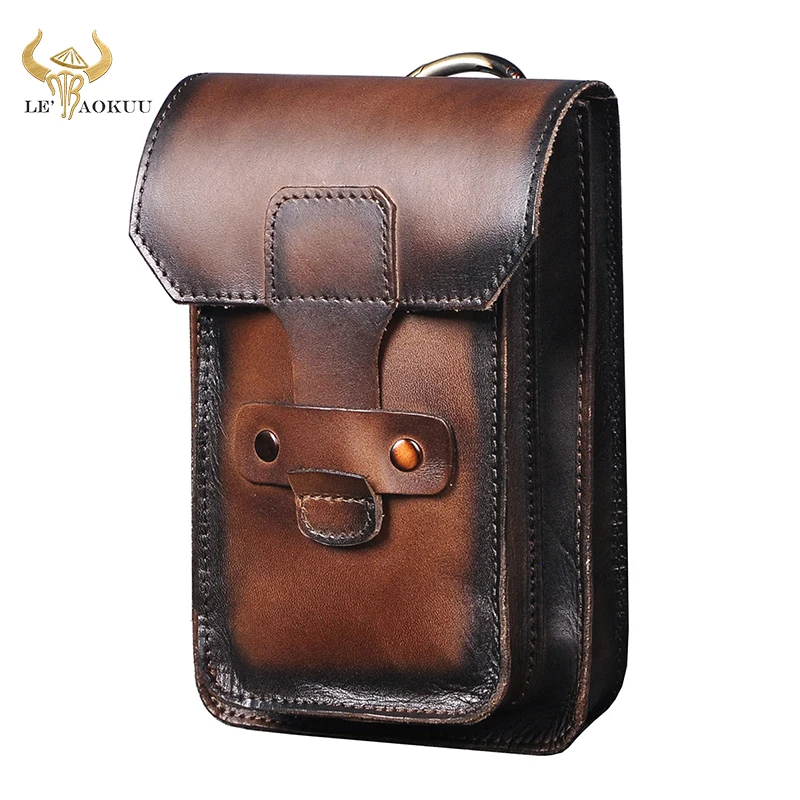 

New Thick Quality Leather Men Travel Design Small Cigarette Bag Pouch Coffee Hook Fanny Waist Belt Pack Case 7" Phone Pouch 9966