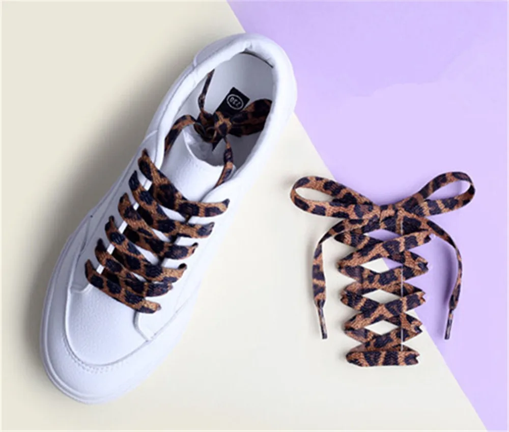 High Quality Newest Classic Leopard Pattern Shoe Laces High-top Canvas Sneakers Flat White Shoelaces Strings