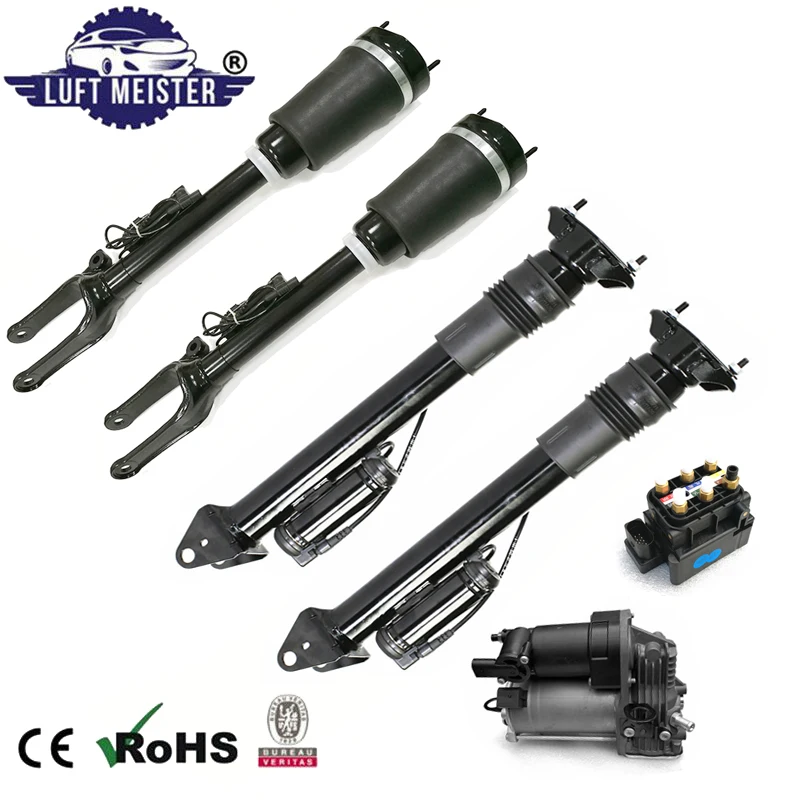 A1643205213 A1643201204 4pcs Air Struts with ADS & Air Suspension Compressor & Valve Block fit for Mercedes W164 ML / GL Class